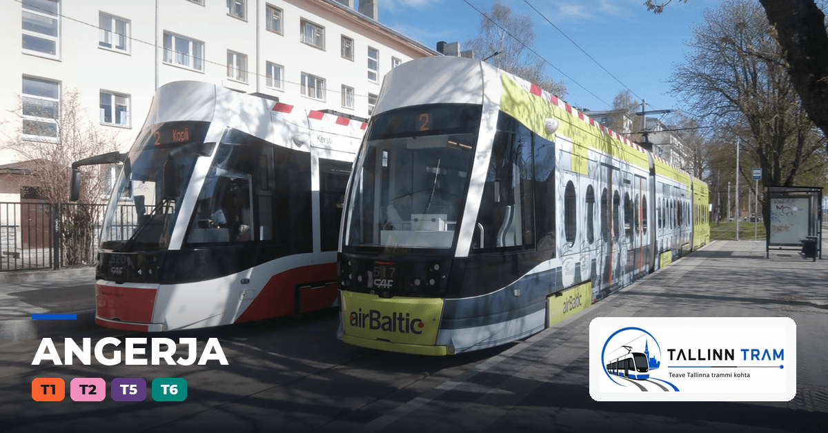 Tallinna tramm Angerja trammipeatuses — liinid T1, T2, T5, T6
