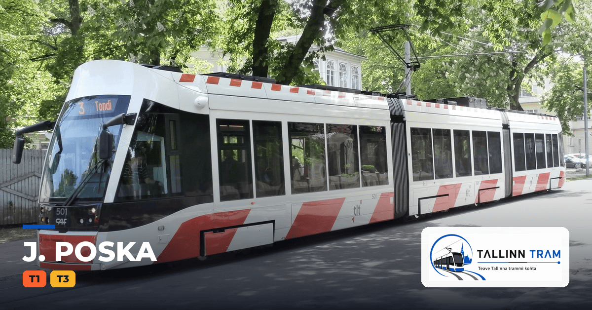 Tallinna tramm J. Poska trammipeatuses — liinid T1, T3