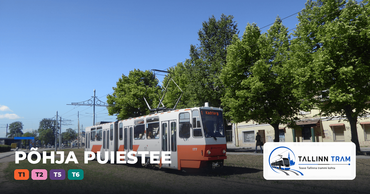 Tallinna tramm Põhja puiestee trammipeatuses — liinid T1, T2, T5, T6