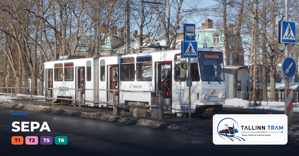 Tallinna tramm Sepa trammipeatuses — liinid T1, T2, T5, T6