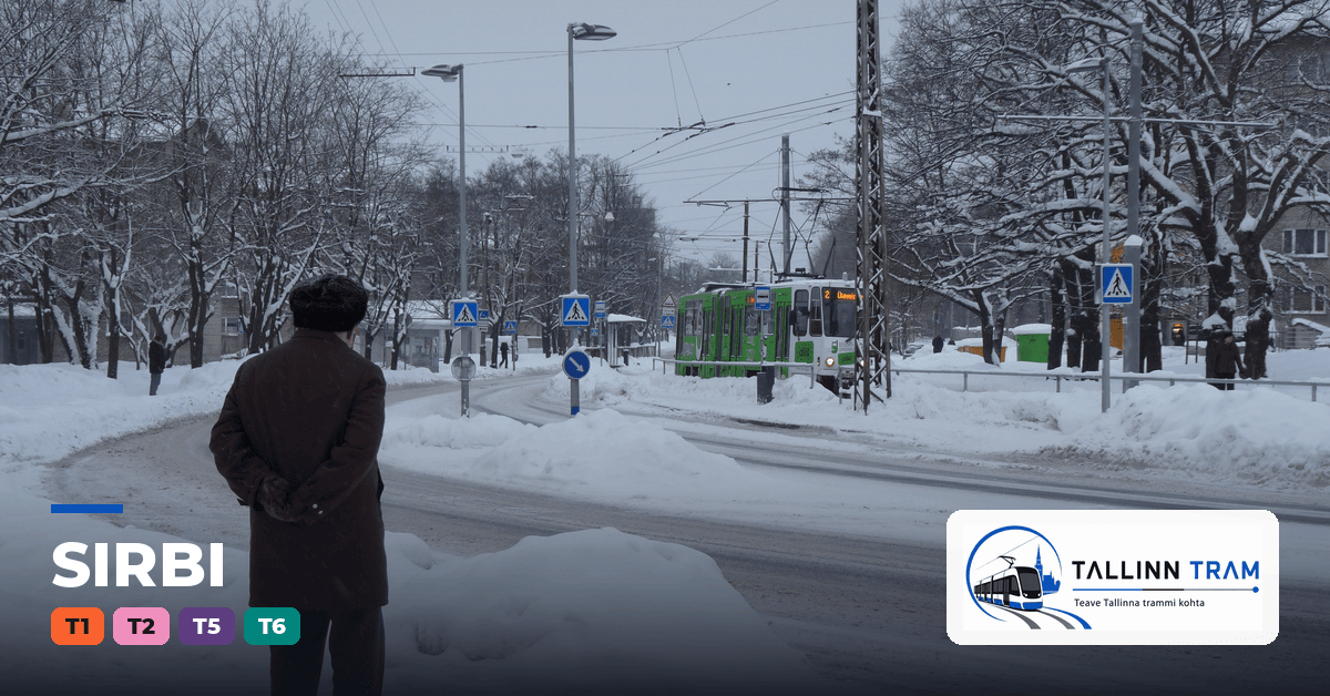 Tallinna tramm Sirbi trammipeatuses — liinid T1, T2, T5, T6