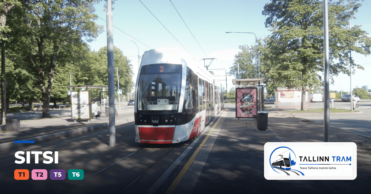 Tallinna tramm Sitsi trammipeatuses — liinid T1, T2, T5, T6