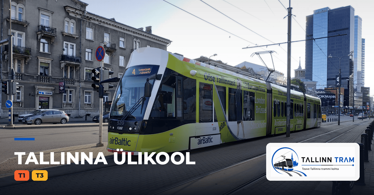 Tallinna tramm Tallinna Ülikool trammipeatuses — liinid T1, T3
